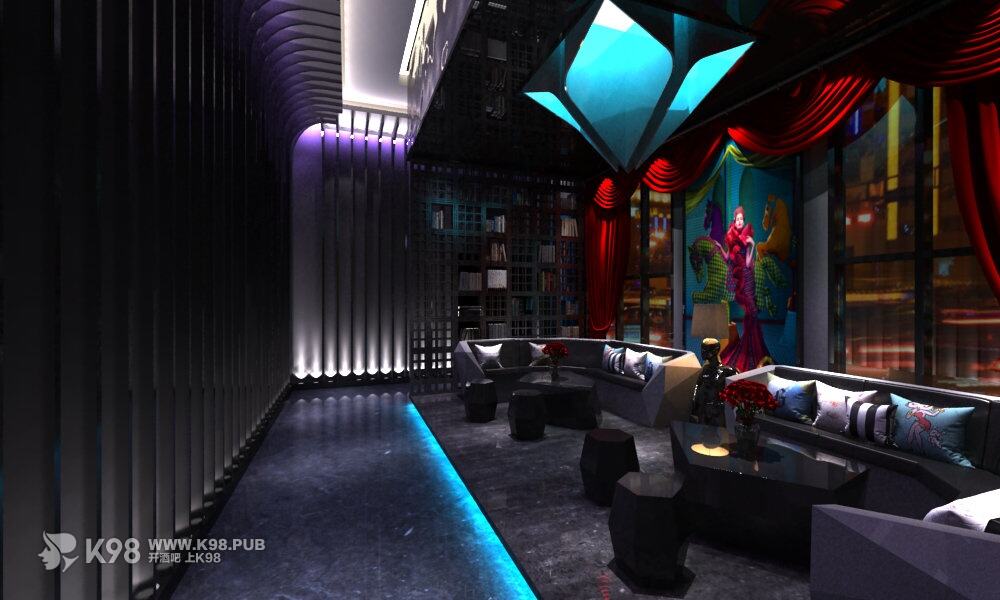 科技风电音酒吧设计前休息区效果图
